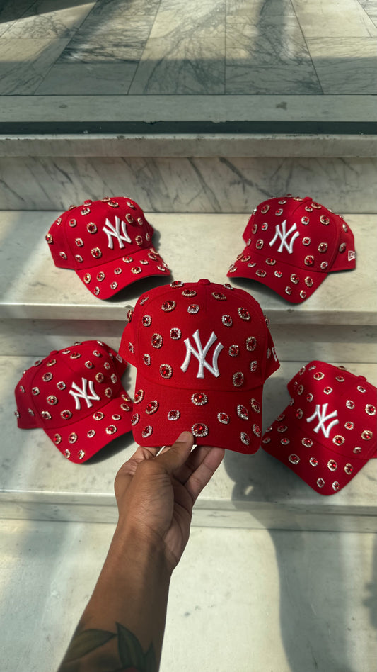 Red NY Rhinestone Adjustable Snapback