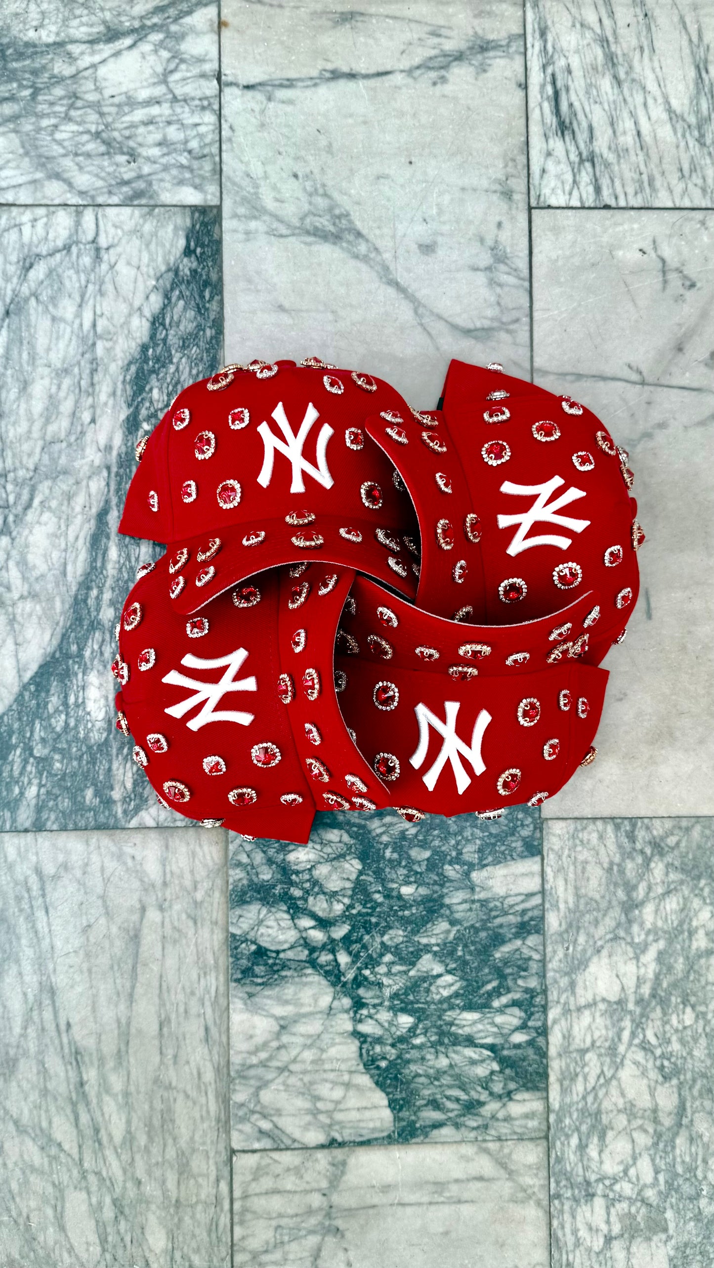 Red NY Rhinestone Adjustable Snapback