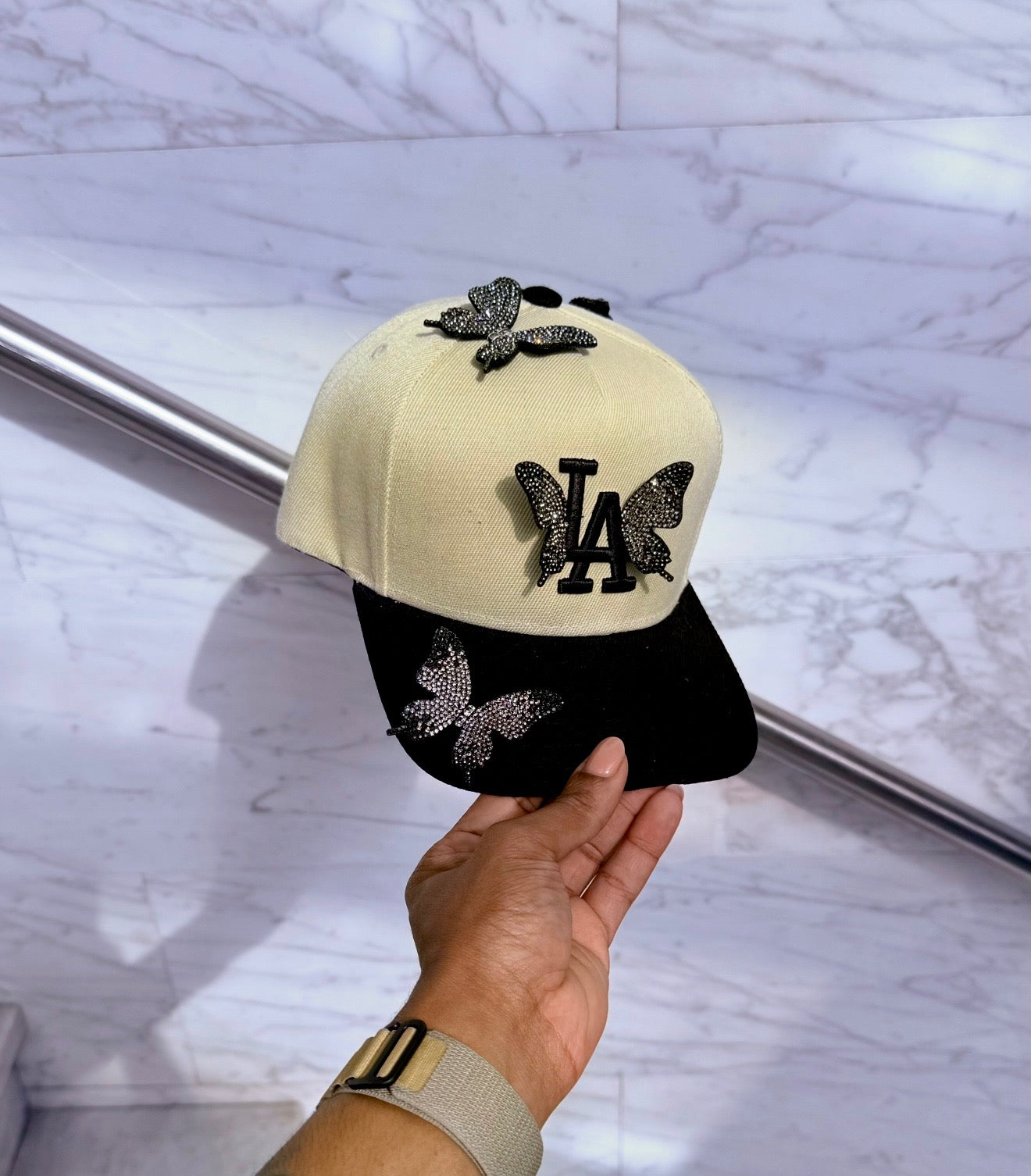 Crème & Black LA Butterfly Adjustable Snapback