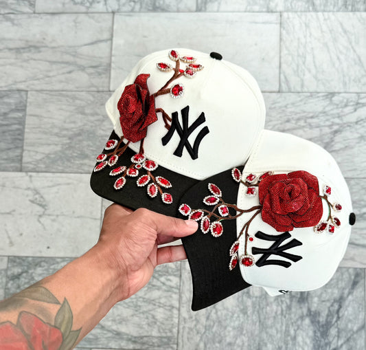 Red Rose NY Rhinestone Adjustable Snapback