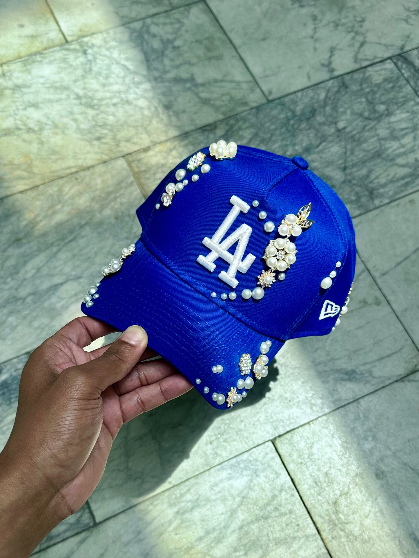 Blue LA Pearl & Diamond Clustered Adjustable Snapback