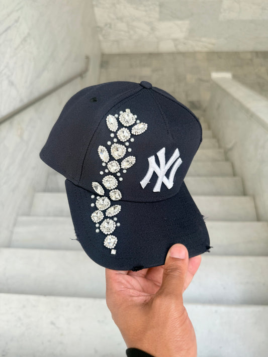Navy Blue NY Rhinestone Cluster SnapBack