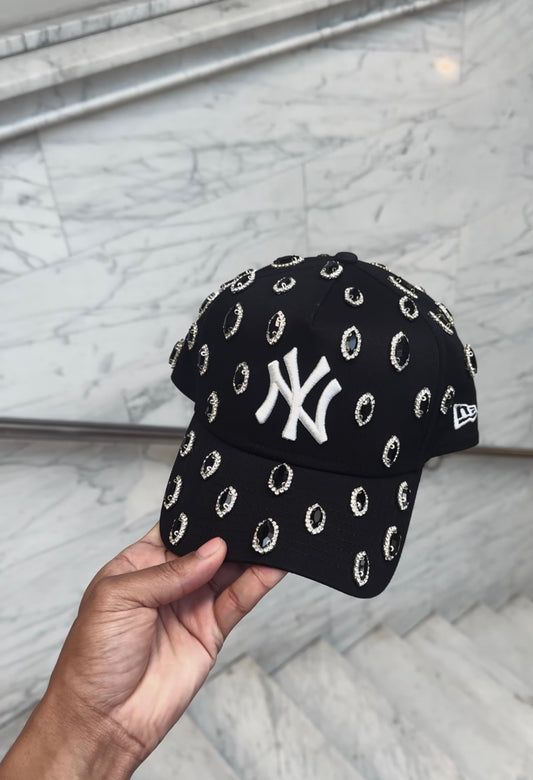 Black NY Diamond Rhinestone Adjustable Snapback