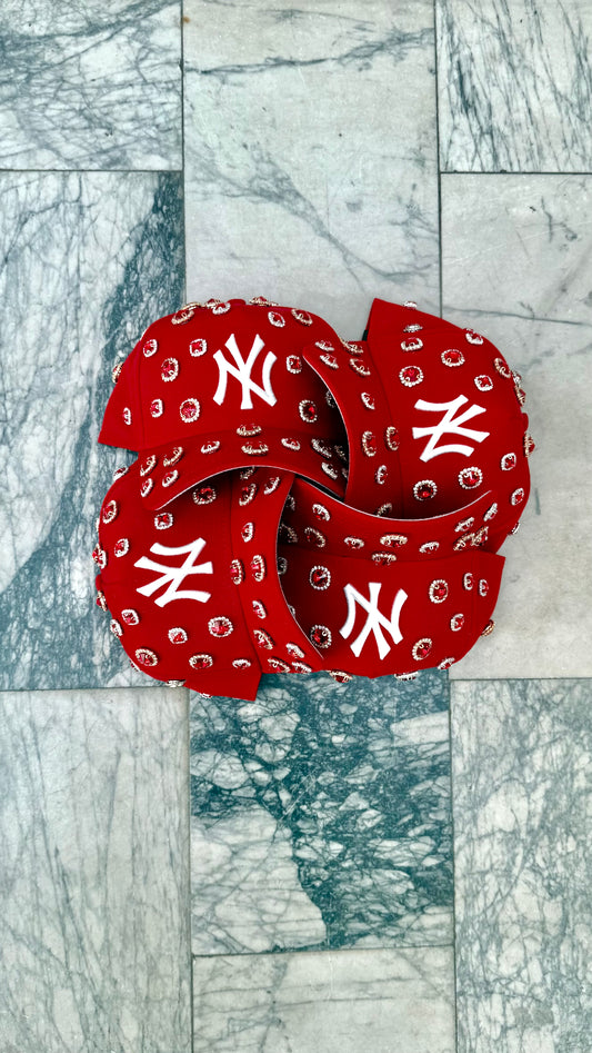 Red NY Rhinestone Adjustable Snapback